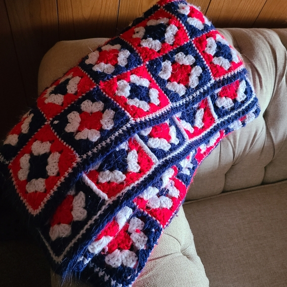 Handmade Crochet Blanket in Red, White, and Blue Aprox Size 41inches x 41inches - Picture 10 of 10